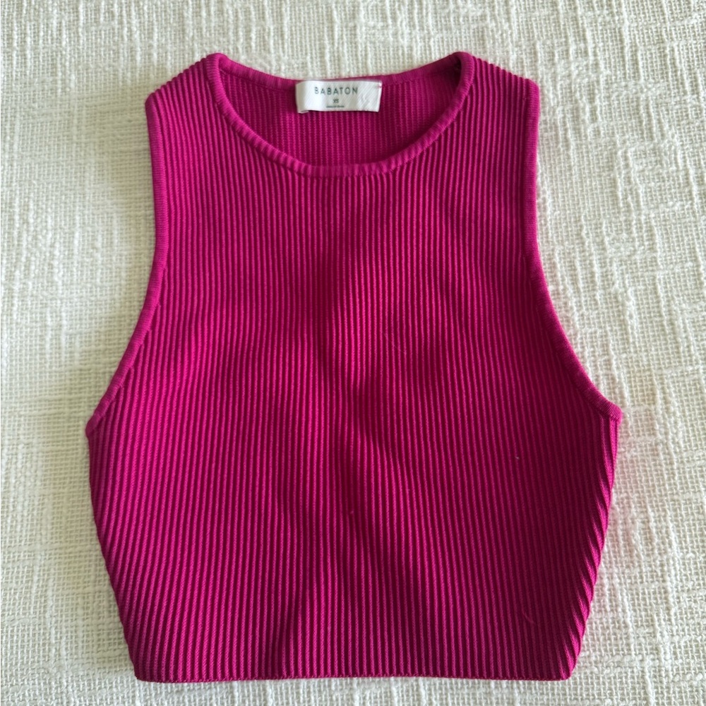 Aritzia Babaton Pink Ribbed Tank Top